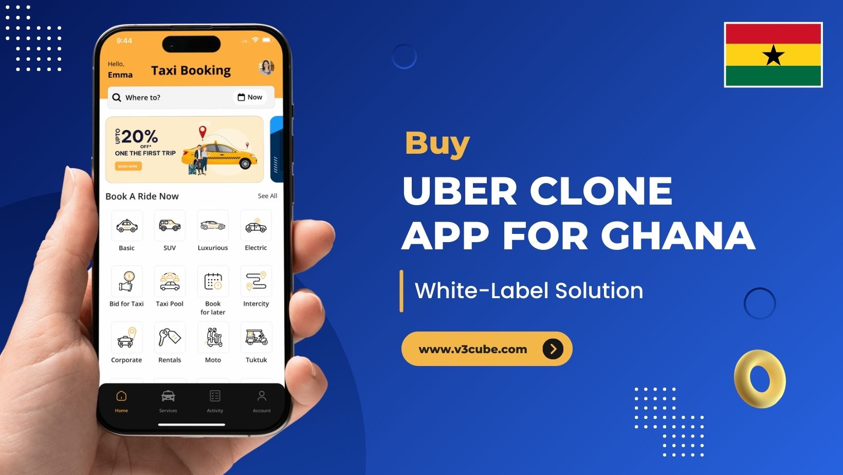Buy Uber Clone App for Ghana: White-Label Solution