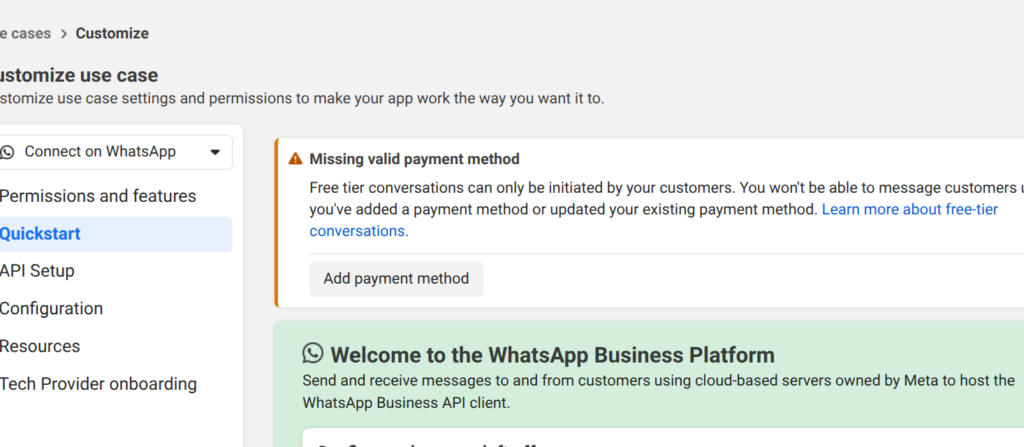 missing payment methods error in meta